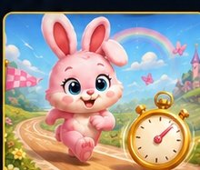 Poppy with a stopwatch in a colorful fairytale scene