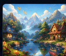 A peaceful mountain and lake scene from the game